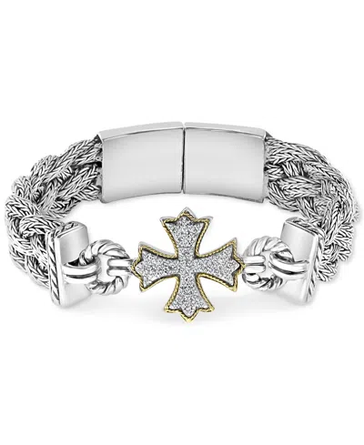 Effy Collection Effy Diamond Cross Woven Bracelet (1/3 Ct. T.w.) In Sterling Silver & 18k Gold
