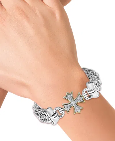 Effy Collection Effy Diamond Cross Woven Bracelet (1/3 Ct. T.w.) In Sterling Silver & 18k Gold