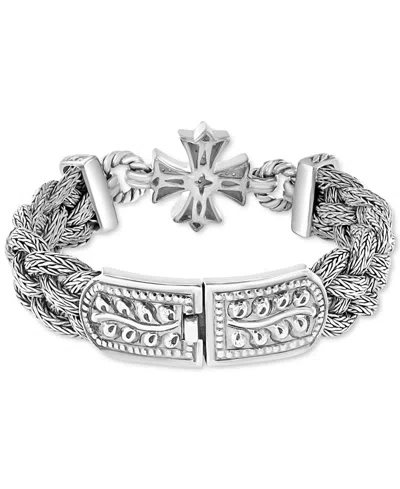 Effy Collection Effy Diamond Cross Woven Bracelet (1/3 Ct. T.w.) In Sterling Silver & 18k Gold