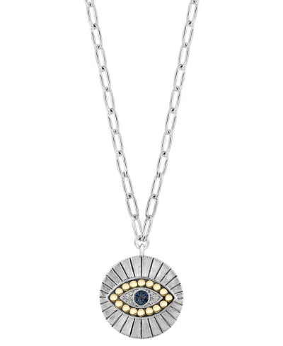 Effy Collection Effy Multicolor Diamond Evil Eye Disc 18" Pendant Necklace (1/10 Ct. T.w.) In Sterling Silver & 18k 
