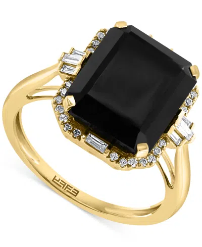 Effy Collection Effy Onyx & Diamond (1/5 Ct. T.w.) Halo Ring In 14k Gold In Gold