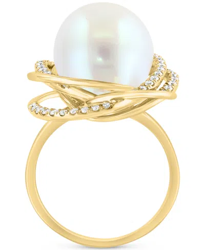 Effy Collection Effy Freshwater Pearl (13mm) & Diamond (1/3 Ct. T.w.) Love Knot Ring In 14k Gold In Gold