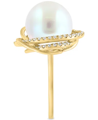 Effy Collection Effy Freshwater Pearl (13mm) & Diamond (1/3 Ct. T.w.) Love Knot Ring In 14k Gold In Gold
