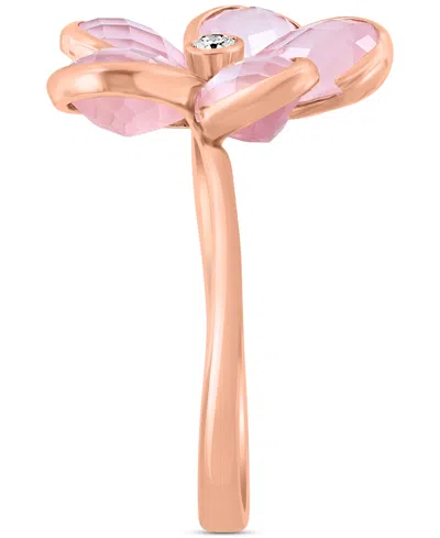 Effy Collection Effy Rose Quartz (5-3/8 Ct. T.w.) & Diamond (1/20 Ct. T.w.) Flower Ring In 14k Rose Gold In Gold