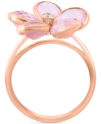 Effy Collection Effy Rose Quartz (5-3/8 Ct. T.w.) & Diamond (1/20 Ct. T.w.) Flower Ring In 14k Rose Gold In Gold