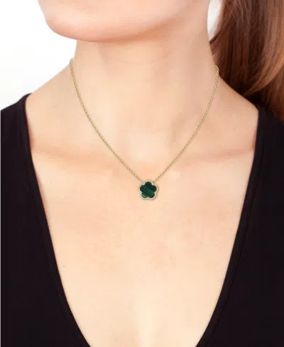 Effy Collection Effy Malachite & Diamond (1/6 Ct. T.w.) Flower Halo 18" Pendant Necklace In 14k Gold (also In Onyx) In Green