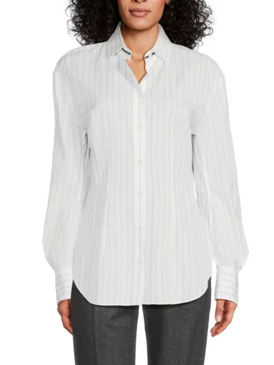 Brunello Cucinelli Women's Striped Cotton-silk Shirt In Gray