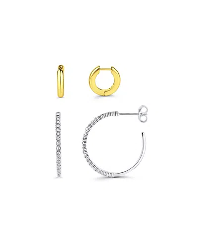 And Now This Duo Huggie Hoop And Pave Crystal Hoop Set Of 2 In Metallic