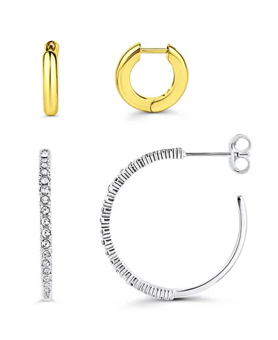 And Now This Duo Huggie Hoop And Pave Crystal Hoop Set Of 2 In Metallic