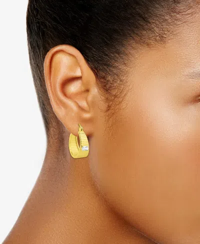 And Now This Cubic Zirconia 18k Gold Plated Ribbed Texture Hoop Earring In Gold