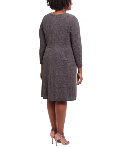 London Times Plus Size Side-draped Glitter-knit Dress In Gray