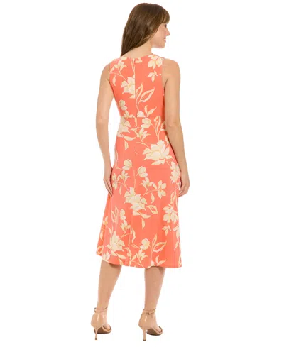 London Times Petite Printed Sleeveless Midi Dress In Orange