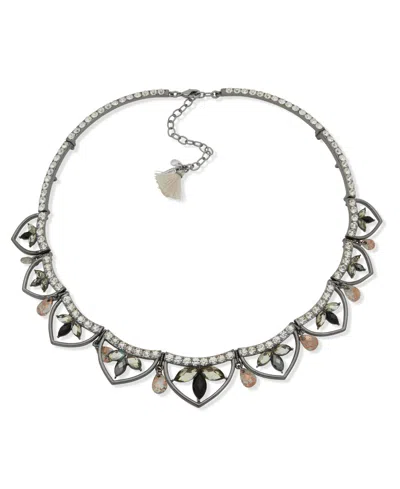 Lonna & Lilly Glass Stone Mixed Metal Drop Frontal Necklace In Black