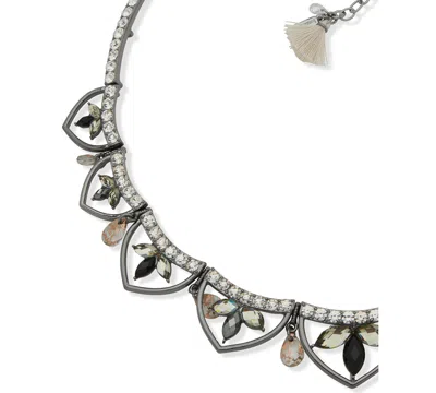 Lonna & Lilly Glass Stone Mixed Metal Drop Frontal Necklace In Black