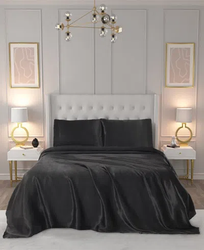 Juicy Couture Satin 4 Piece Sheet Set, King In Black