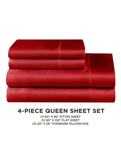 Juicy Couture Satin 4 Piece Sheet Set, Queen In Red