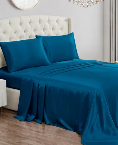 Juicy Couture 3 Piece Satin Sheet Set, Twin Xl In Blue
