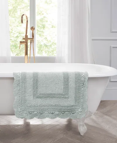 Laura Ashley Crochet Reversible Cotton Bath Rug, 17" X 24" In Green