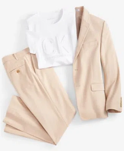 Calvin Klein Nautica Toddler Little Boys Linen Look Vest  Big Boys Sharkskin Suit T Shirt Separates In Brown