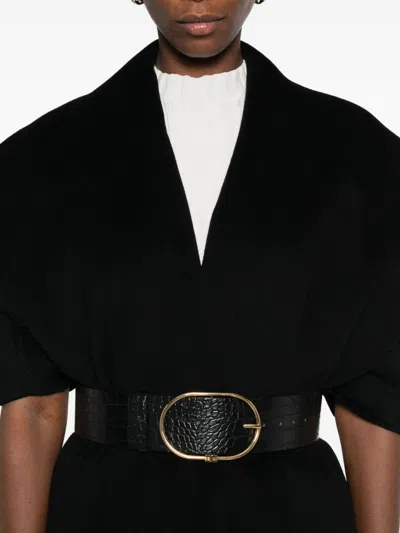 Elisabetta Franchi Mantle In Wool Fabric Double In Black