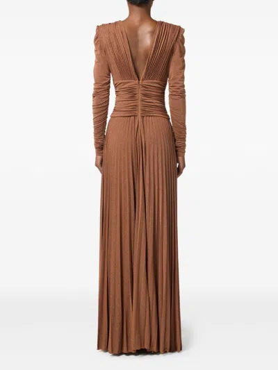Elisabetta Franchi Red Carpet Lurex Jersey Dress With Necklace In Brown