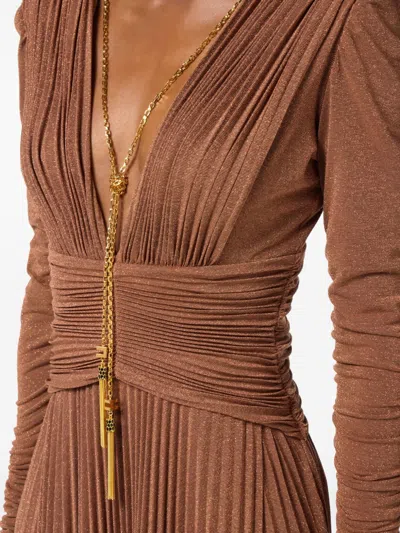 Elisabetta Franchi Red Carpet Lurex Jersey Dress With Necklace In Brown