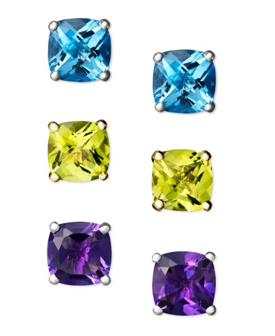 Macy's Amethyst (1-3/4 Ct. T.w.) Cushion Stud Earrings In 14k White Gold (also Available In Peridot, Garnet In Blue