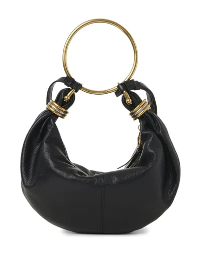 Chloé Small Bracelet Hobo Bag In Grained Leather In Black