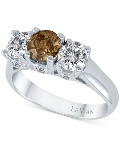 Le Vian Vanilla Diamond (1-1/8 Ct. T.w.) & Chocolate Diamond (7/8 Ct. T.w.) Trinity Ring In 18k White Gold In Silver