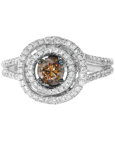 Le Vian Chocolate Diamond (3/8 Ct. T.w.) & Vanilla Diamond (3/8 Ct. T.w.) Double Halo Ring In 18k White Gold In Silver