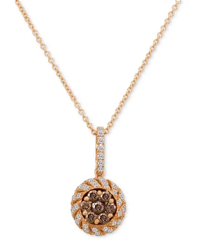 Le Vian Chocolate Diamond (3/8 Ct. T.w.) & Vanilla Diamond (1/3 Ct. T.w.) Halo Cluster 18" Pendant Necklace  In Gold