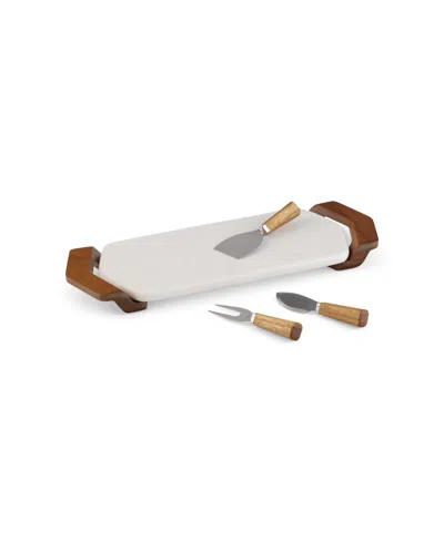 Nambe Chevron Cheese Tray With Knives In Multi