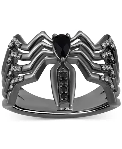Wonder Fine Jewelry Marvel  Onyx & Diamond (1/10 Ct. T.w.) Venom Spiderman Ring In Black Rhodium-plat In Metallic