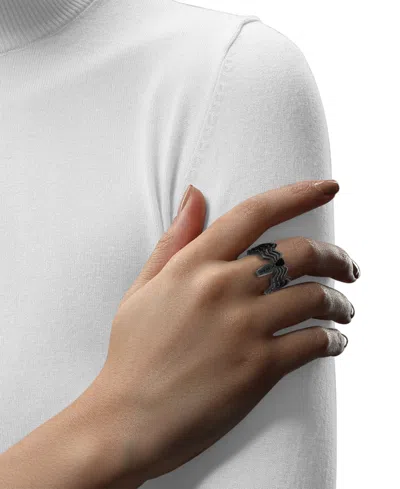 Wonder Fine Jewelry Marvel  Onyx & Diamond (1/10 Ct. T.w.) Venom Spiderman Ring In Black Rhodium-plat In Metallic