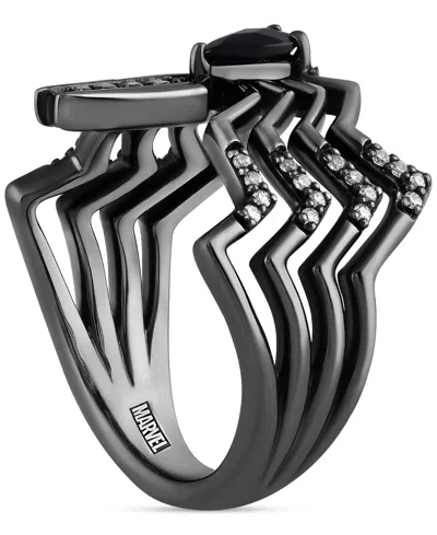 Wonder Fine Jewelry Marvel  Onyx & Diamond (1/10 Ct. T.w.) Venom Spiderman Ring In Black Rhodium-plat In Metallic