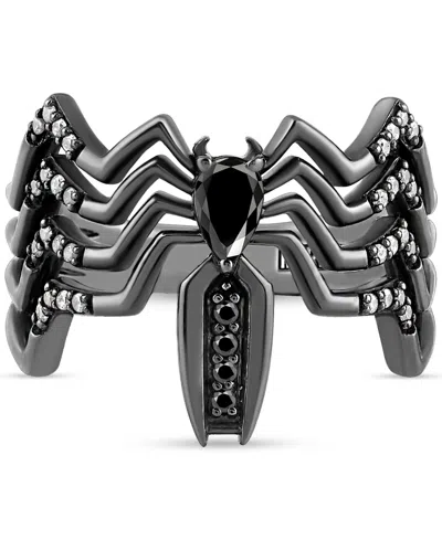 Wonder Fine Jewelry Marvel  Onyx & Diamond (1/10 Ct. T.w.) Venom Spiderman Ring In Black Rhodium-plat In Metallic