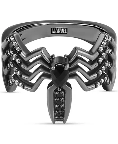 Wonder Fine Jewelry Marvel  Onyx & Diamond (1/10 Ct. T.w.) Venom Spiderman Ring In Black Rhodium-plat In Metallic