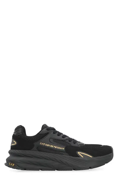Ea7 Miu Miu Black Re-nylon And Suede Sneakers In Black