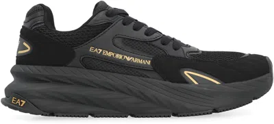 Ea7 Miu Miu Black Re-nylon And Suede Sneakers In Black