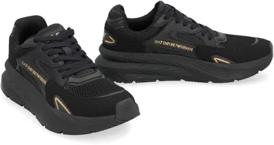 Ea7 Miu Miu Black Re-nylon And Suede Sneakers In Black