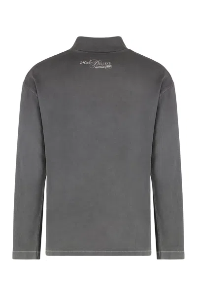 Erl Brushed Cotton Mock-neck Sweatshirt With Contrasting Print In Gray