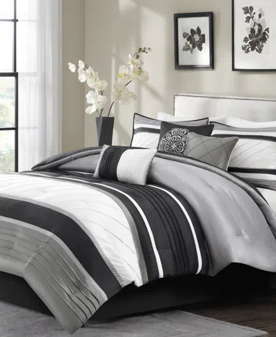 Madison Park Blaire Faux-silk 7-pc. Comforter Set, Queen In Gray