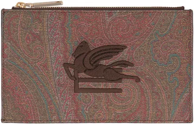 Etro Logo Print Flat Pouch In Purple