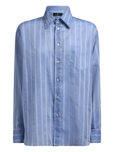Etro Striped Cotton Shirt In Blue