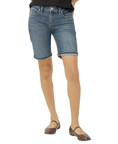 Silver Jeans Co. Women's Suki Mid Rise Curvy Fit Bermuda Shorts In Blue