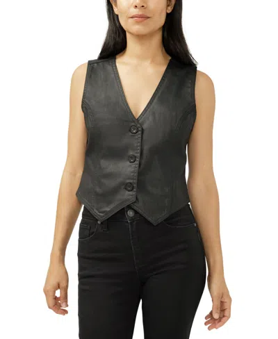 Silver Jeans Co. Women's Black Coated Denim Vest In Black
