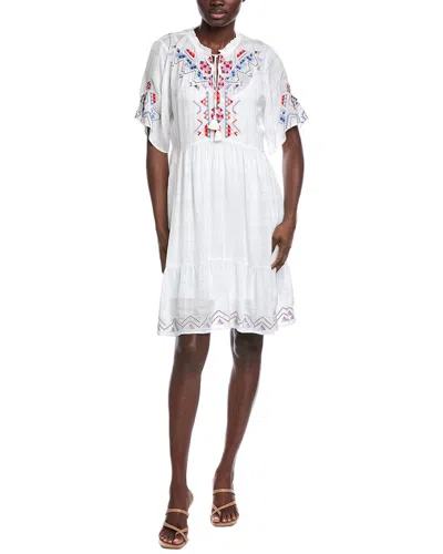 Johnny Was Flutter Sleeve Tiered Dress In White