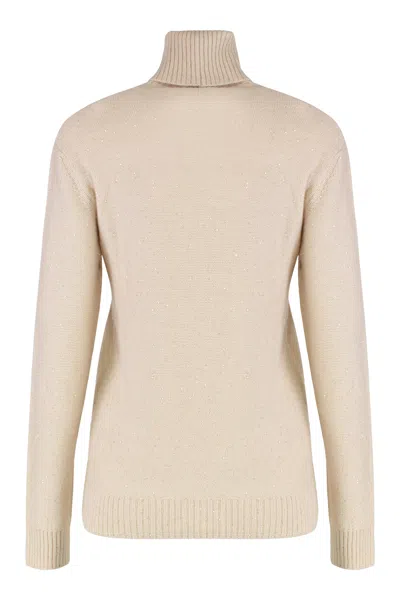 Fabiana Filippi Wool Blend Turtleneck Sweater In Nude