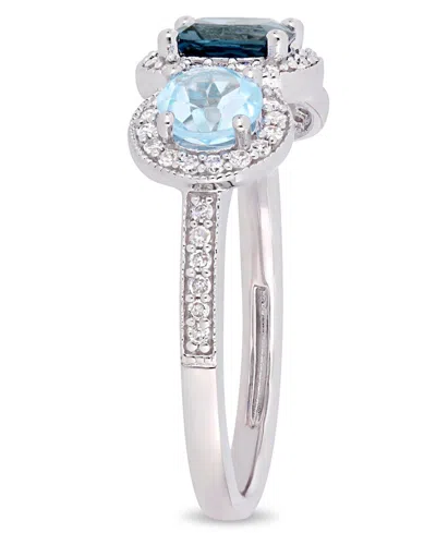 Macy's Amethyst (7/8 Ct. T.w.) And Diamond (1/3 Ct.t.w.) 3-stone Halo Ring In Sterling Silver (also Availab In Metallic