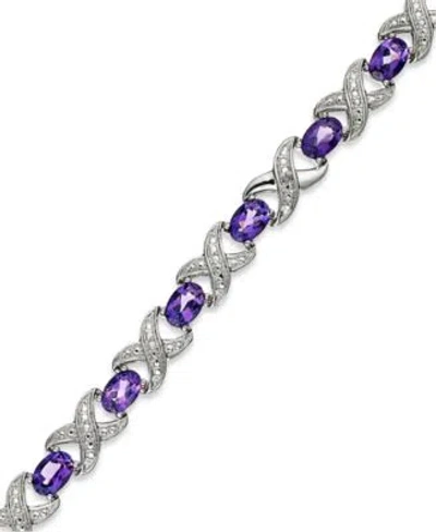Macy's Semi Precious Stone Diamond Accent X0 Link Bracelet Collection In Sterling Silver In Purple